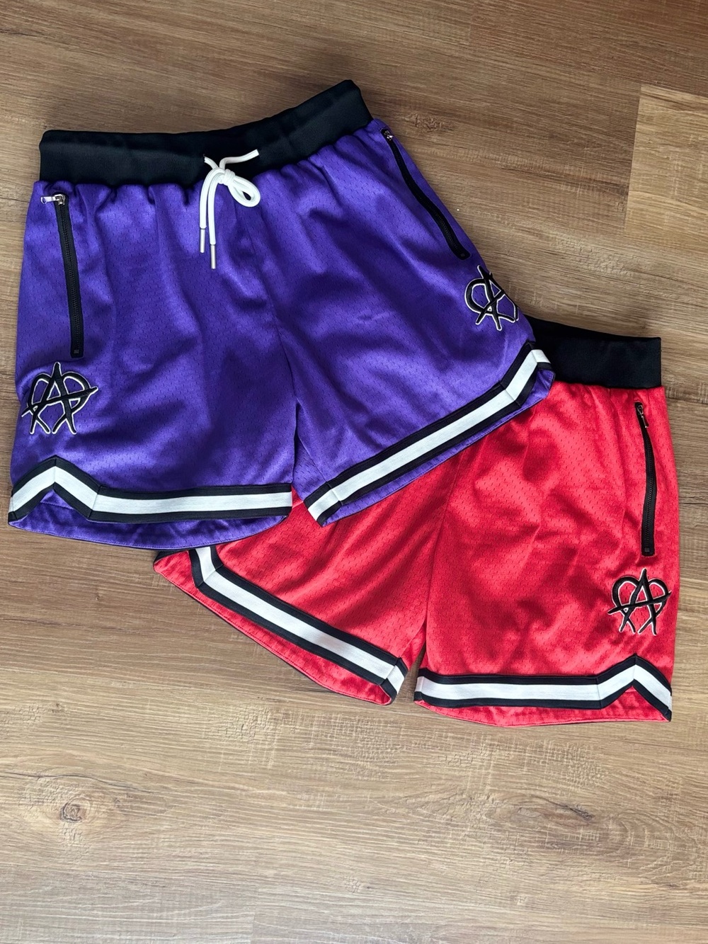 Unmanageable Brand Athletic Mesh Shorts — Red, Purple. Size Small